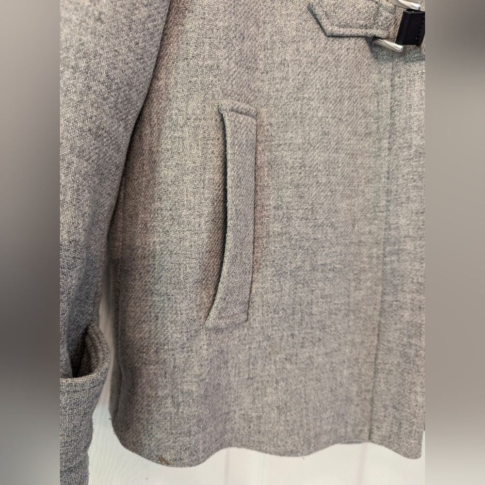 ZARA A-line Wool Duffle Coat jacket Gray detachable faux Fur Hood pockets size S - Picture 11 of 16